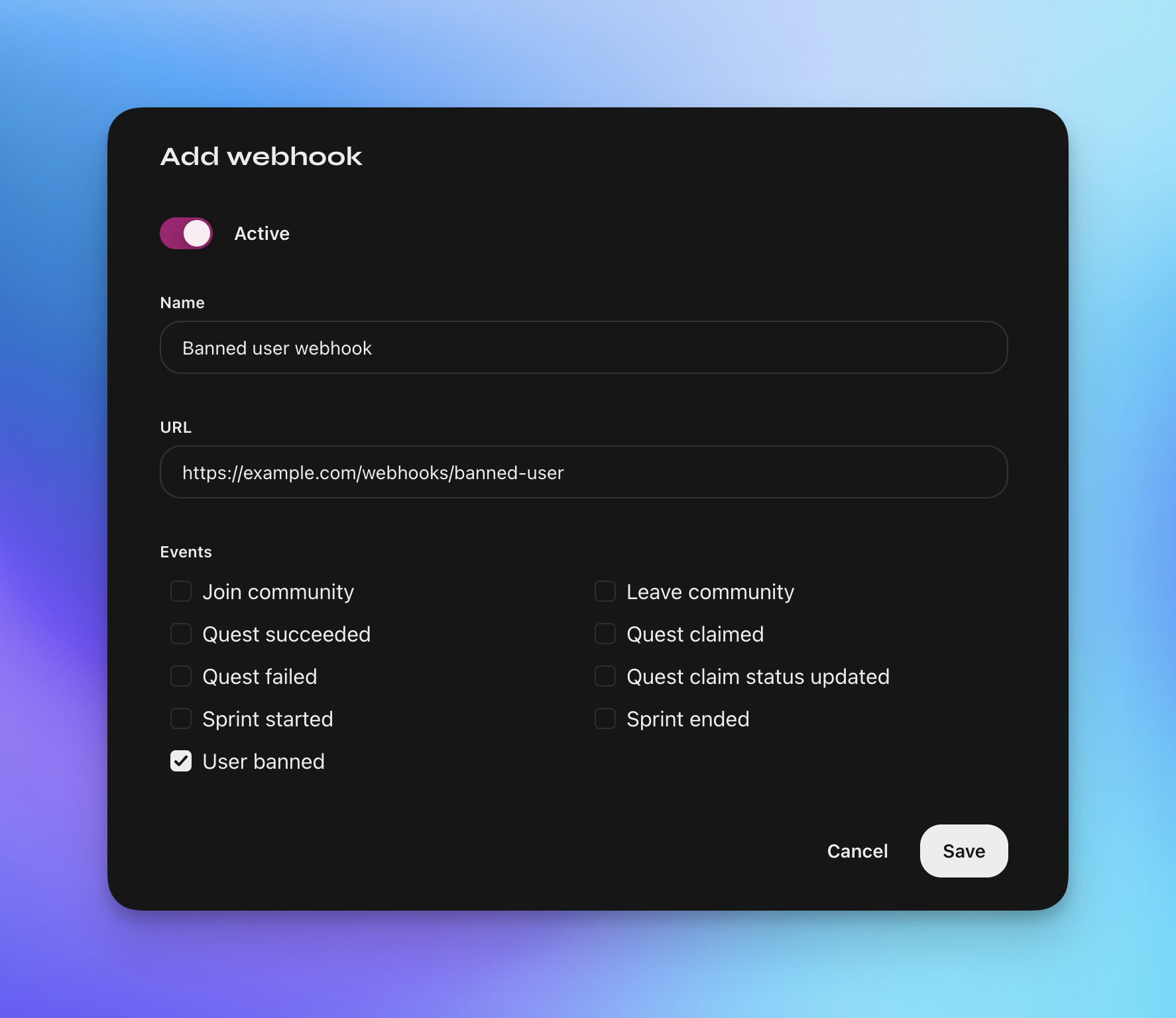 Banned user webhook