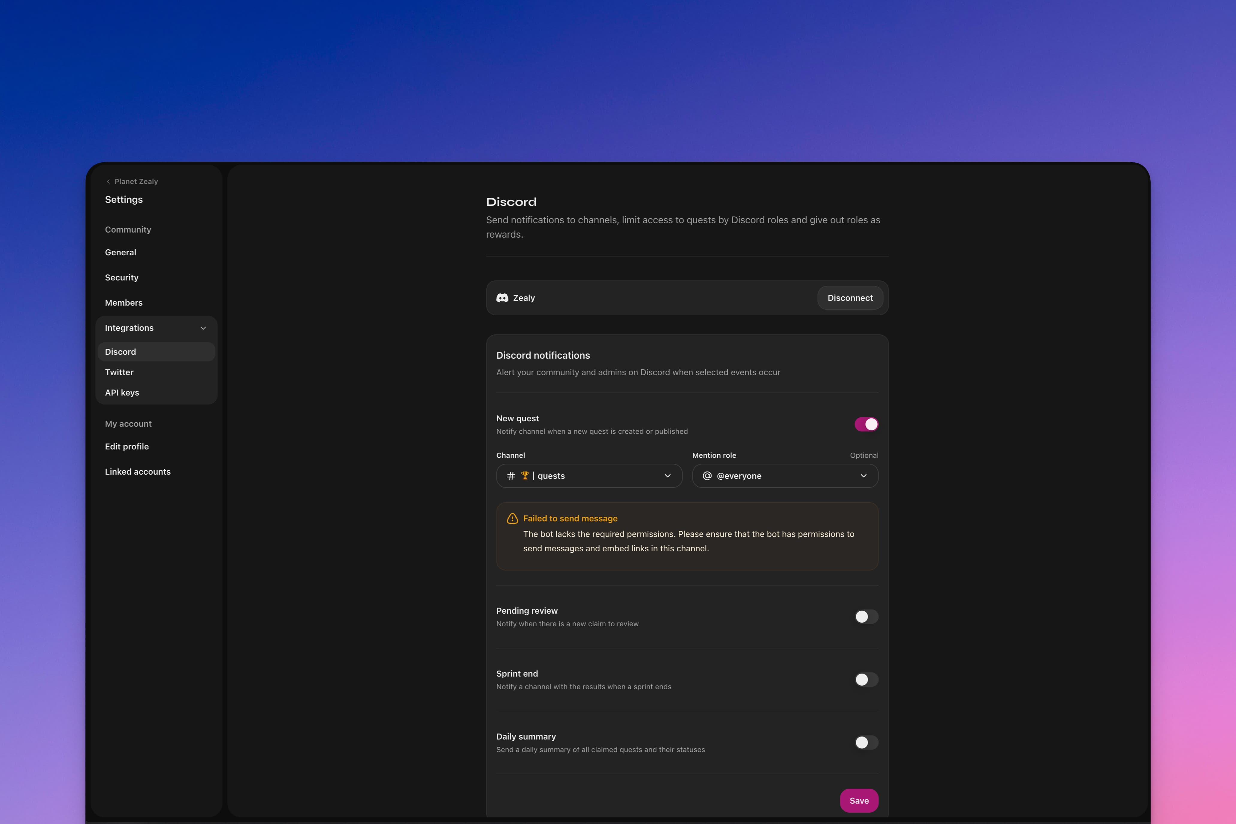 Discord settings